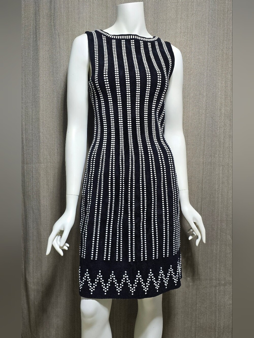 Azzedine Alaia Paris Black Ivory Wool Blend Knit Dress Size 42 Made Italy